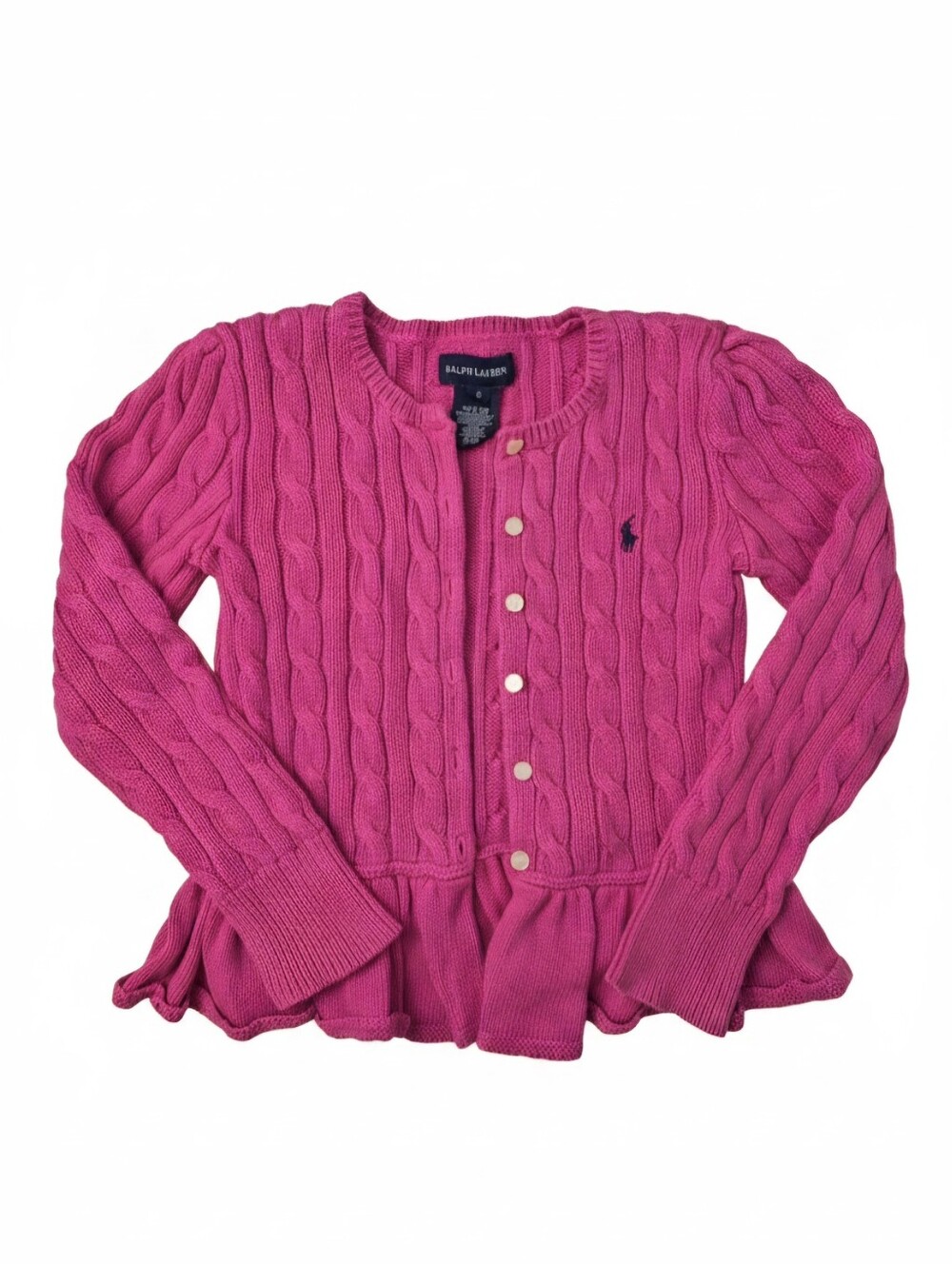 Ralph Lauren Girls Hot Pink Cable Knit Peplum Cardigan Sweater Size 6